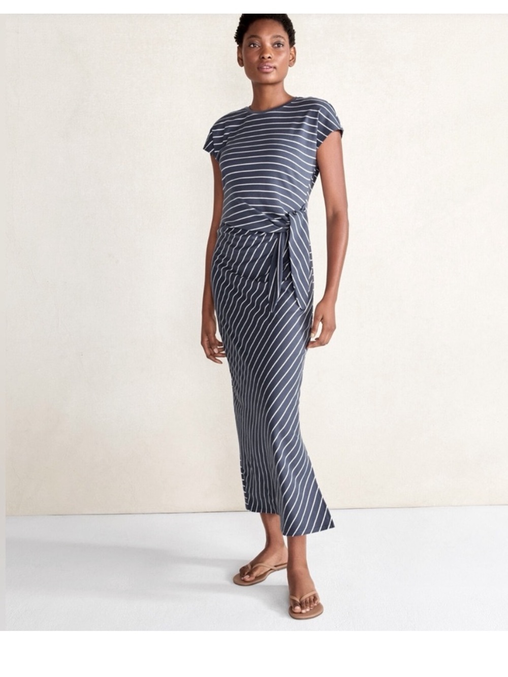 Haven Well Within Cotton Interlock Knot Waist Dress Gray Stripe Size M